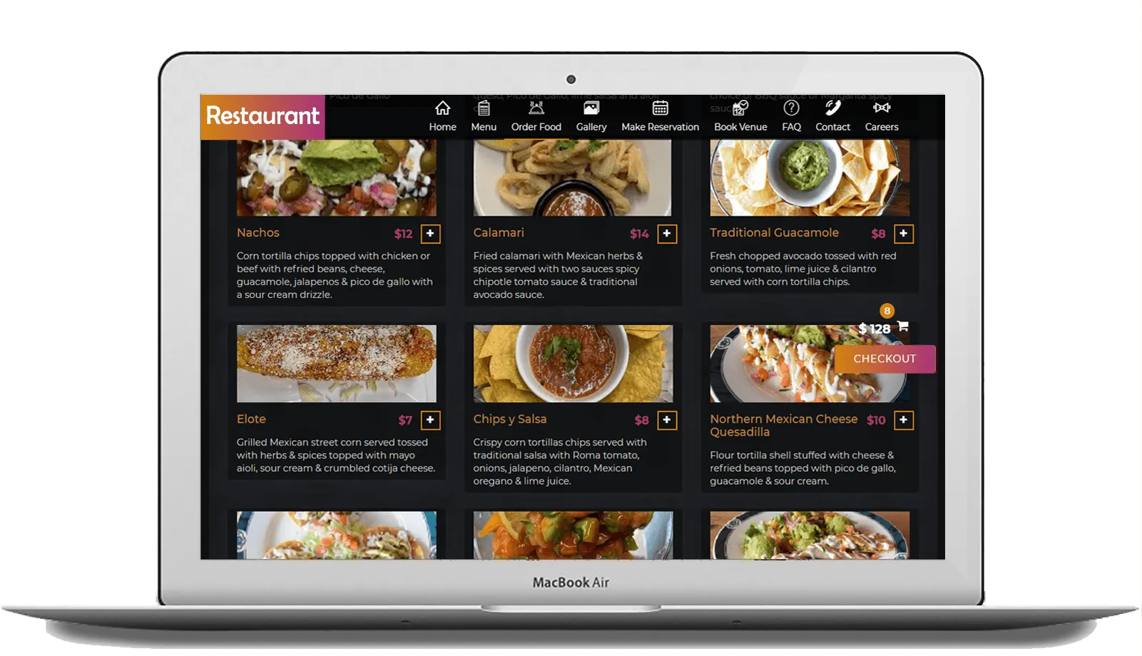 Food ordering online & on location at no cost.